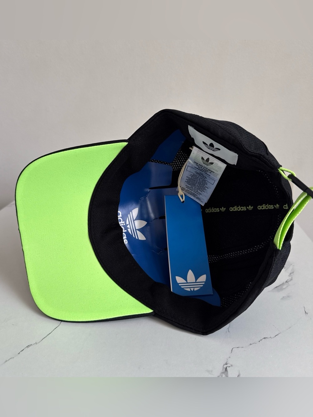 adidas Black Kids Cap with Neon Green Trefoil - Picture 6 of 7